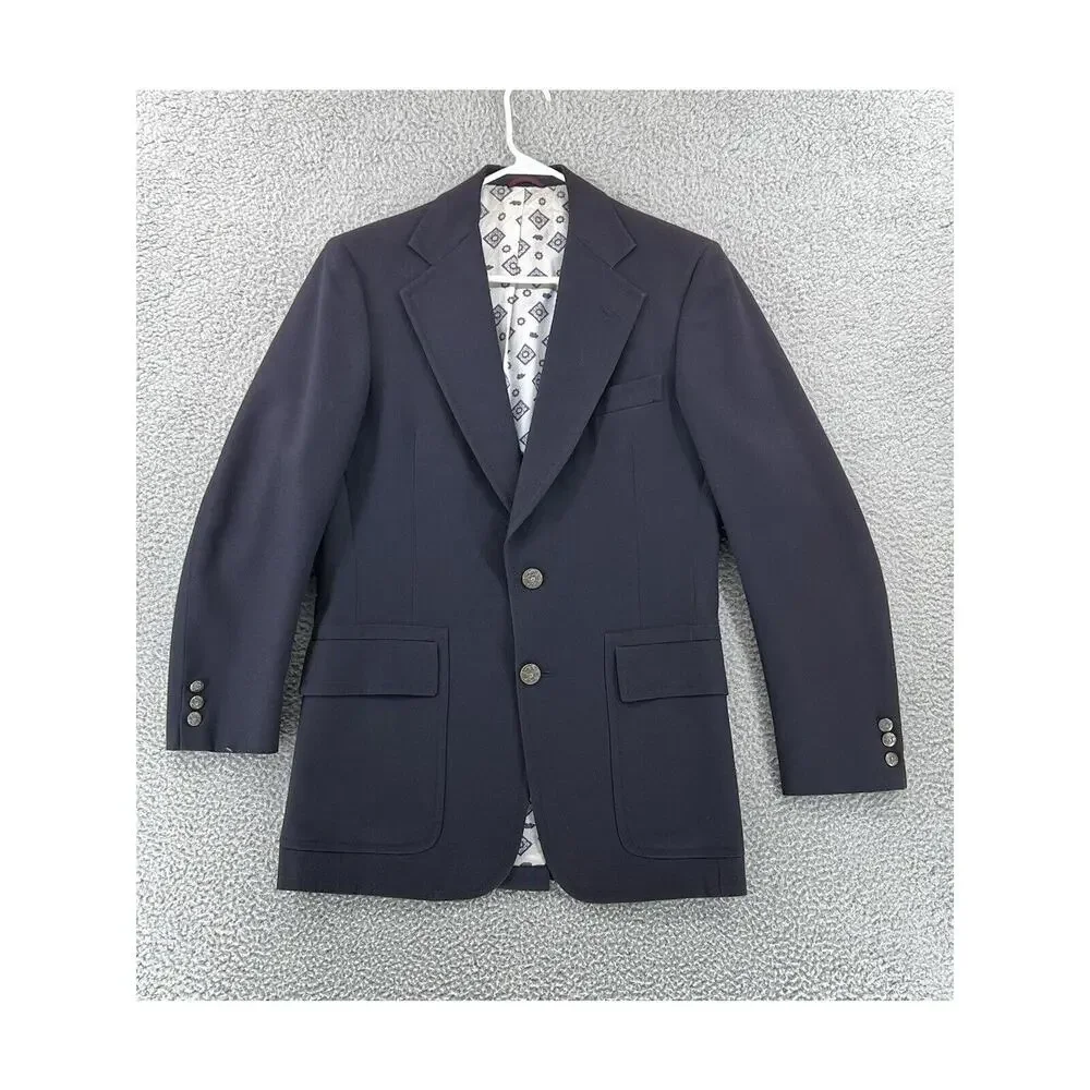 Hart Schaffner Marx Blazer 40R Jack Nicklaus Sports Coat Blue Knit Emblem‎ READ